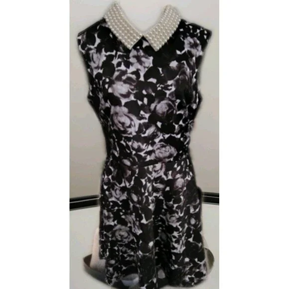 Betsey Johnson Dress Size 12 Pearled Collar Floral Sleeveless Zip Lined - Picture 2 of 14